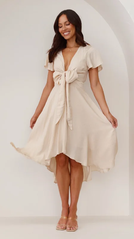 Midi dresses with denim fabric for a casual yet stylish day out Sunny Daze Dress - Champagne