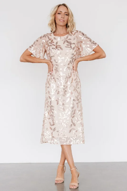 High - low midi dresses with geometric patterns for a modern party Deanna Sequin Midi Dress | Rose Gold High - low midi dresses with geometric patterns for a modern party Deanna Sequin Midi Dress | Rose Gold