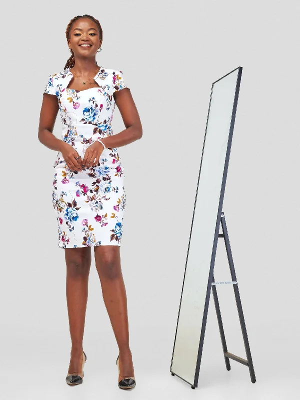 Mini dresses with pocket details for added functionality Immaculate Chic Floral Dress - White / Blue Mini dresses with pocket details for added functionality Immaculate Chic Floral Dress - White / Blue