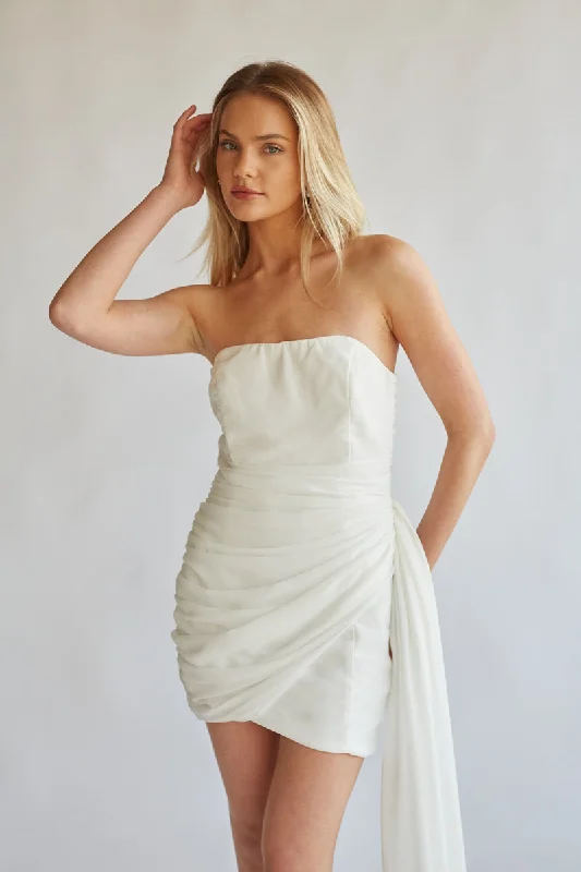 Printed mini dresses for a casual day out Ariana Strapless Draped Mini Dress
