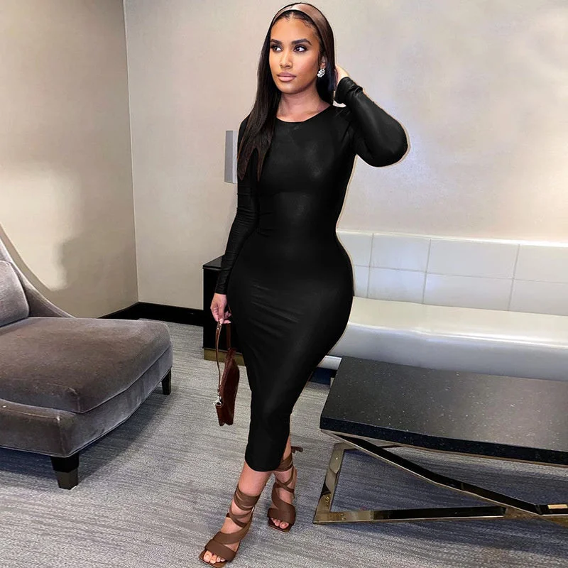 Midi dresses with button - front designs for a classic touch Jill Full Sleeve Bodycon Midi Dress Midi dresses with button - front designs for a classic touch Jill Full Sleeve Bodycon Midi Dress