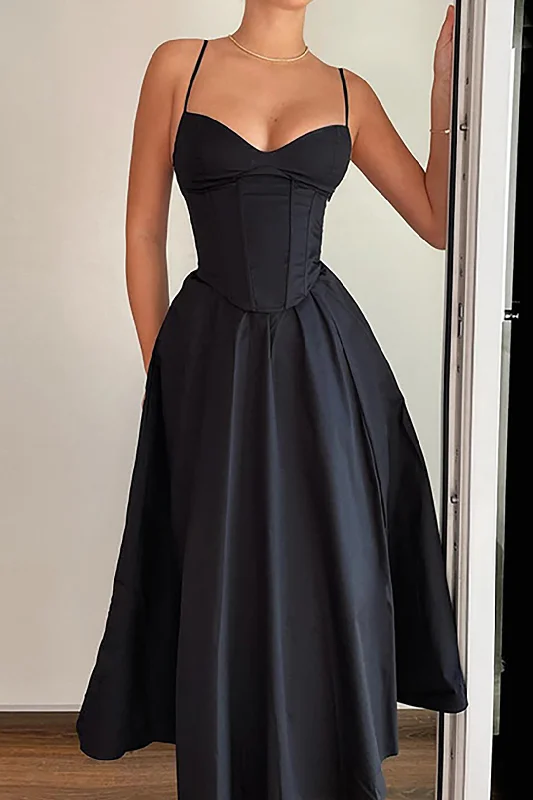 Midi dresses with satin - finish fabrics for a luxurious feel Basic Solid Corset Midi Dress Midi dresses with satin - finish fabrics for a luxurious feel Basic Solid Corset Midi Dress