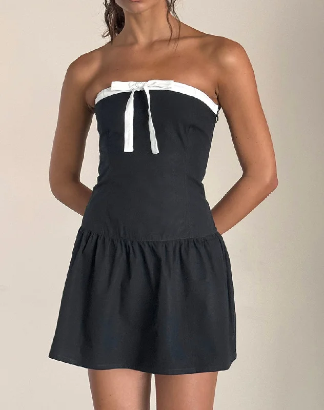Sheer mini dresses with lace inserts Faelas Mini Dress in Tap Shoe with Off White Bows