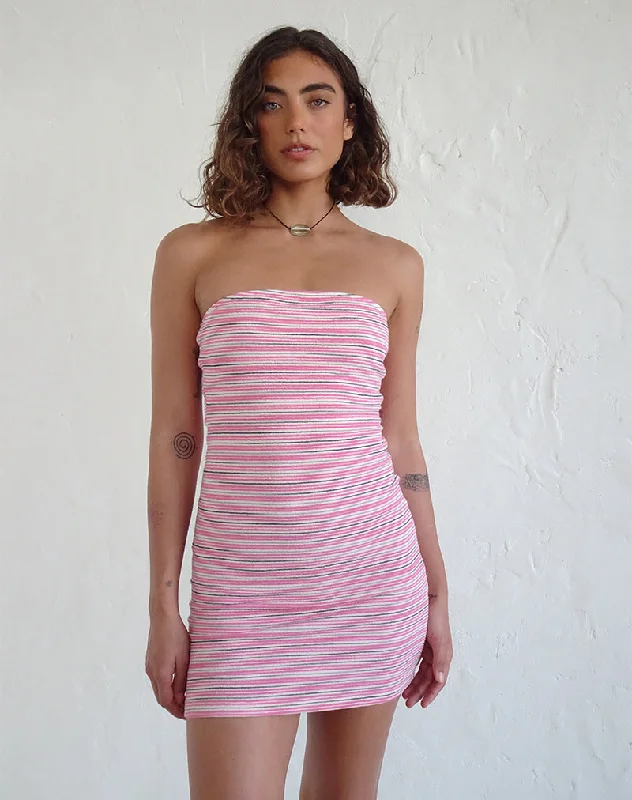 Mini dresses with keyhole necklines Dema Mini Dress in Jacquard Pink Stripe