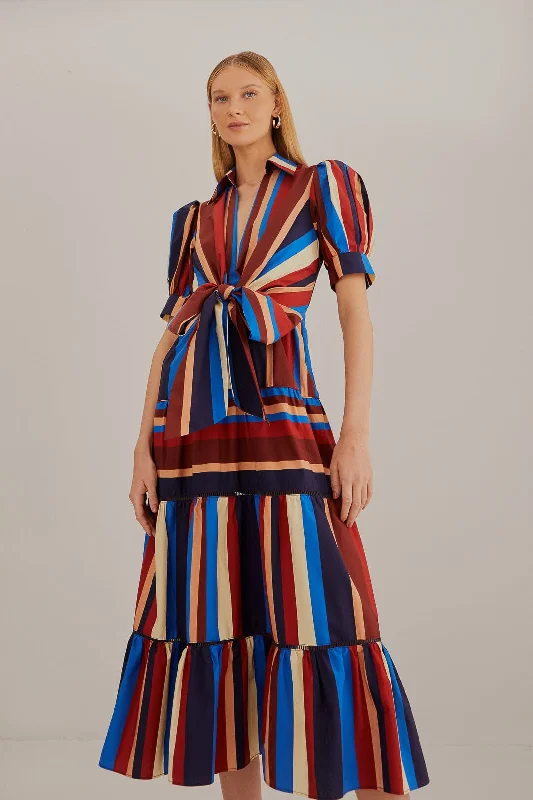 Midi dresses with abstract art prints for an artistic statement Multicolor Winter Stripes Short Sleeve Midi Dress Midi dresses with abstract art prints for an artistic statement Multicolor Winter Stripes Short Sleeve Midi Dress