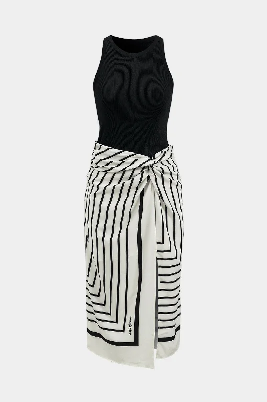 Midi dresses with off - the - shoulder necklines for a flirty look Stripes Print Patchwork Sleeveless Midi Dress Midi dresses with off - the - shoulder necklines for a flirty look Stripes Print Patchwork Sleeveless Midi Dress