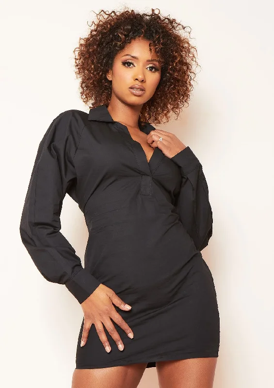 Mini dresses with embroidered details for a unique touch Kacie Black Plunge Mini Shirt Dress Mini dresses with embroidered details for a unique touch Kacie Black Plunge Mini Shirt Dress