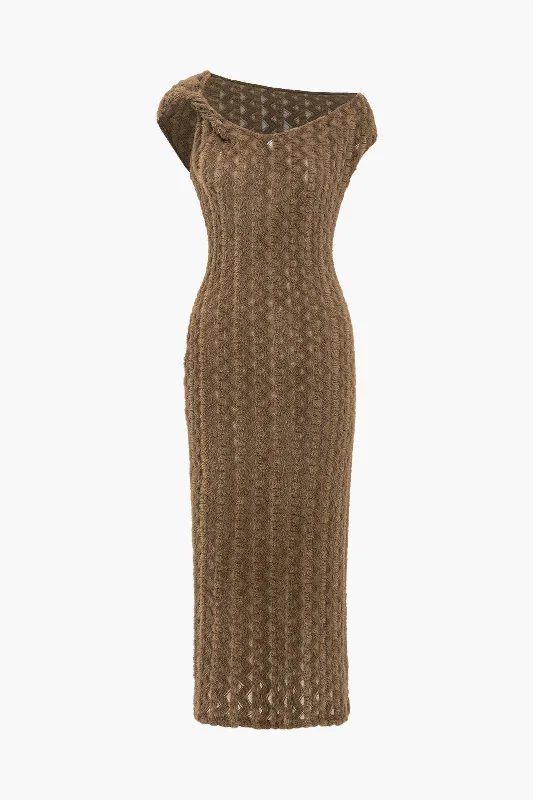 Midi dresses with pom - pom trims for a playful and festive look Solid Textured Asymmetrical Twist Knot Midi Dress Midi dresses with pom - pom trims for a playful and festive look Solid Textured Asymmetrical Twist Knot Midi Dress