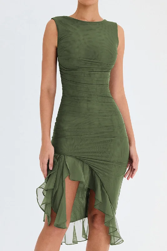Midi dresses with keyhole backs for a flirty and unexpected detail Wendy Ruffle Ruched Midi Dress
