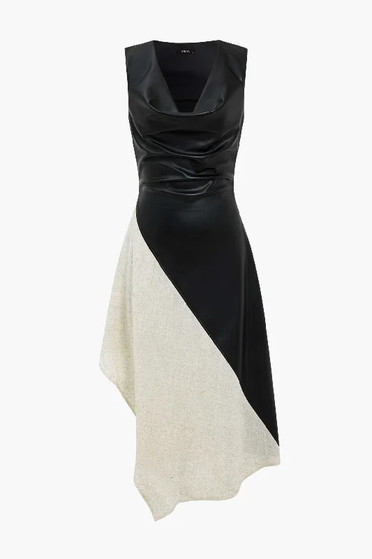 Midi dresses with gathered skirts for a full and flowing silhouette Color Block Draped Cowl Neck Asymmetrical Midi Dress Midi dresses with gathered skirts for a full and flowing silhouette Color Block Draped Cowl Neck Asymmetrical Midi Dress