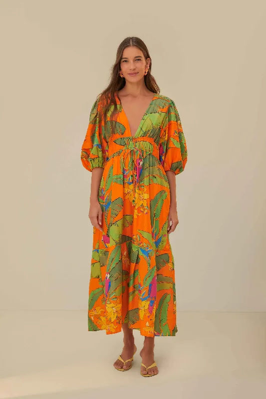Midi dresses with one - shoulder designs for a modern and asymmetric style Orange Fresh Macaws Midi Dress Midi dresses with one - shoulder designs for a modern and asymmetric style Orange Fresh Macaws Midi Dress