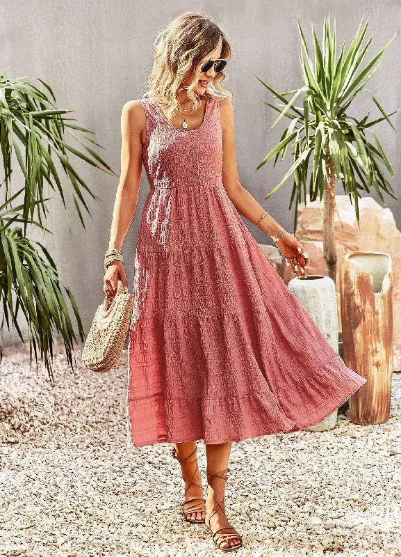 Midi dresses with ruffled bodices for a more pronounced feminine look Sue A-line Sleeveless Summer Midi Dress Midi dresses with ruffled bodices for a more pronounced feminine look Sue A-line Sleeveless Summer Midi Dress