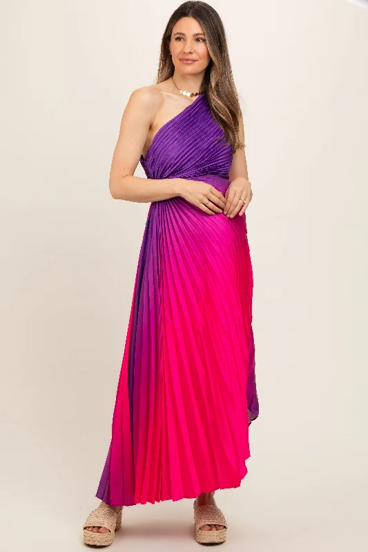 Midi dresses with tassel accents for a bohemian and free - spirited style Purple Ombre Pleated Asymmetrical Maternity Maxi Dress Midi dresses with tassel accents for a bohemian and free - spirited style Purple Ombre Pleated Asymmetrical Maternity Maxi Dress