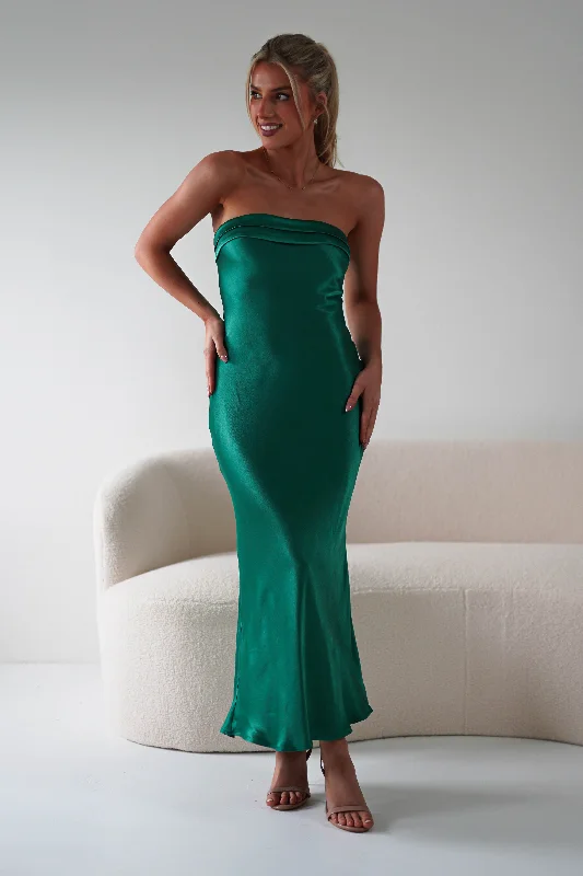Midi dresses with bow accents for a sweet and charming look Lucia Soft Satin Slip Midi Dress | Emerald Green Midi dresses with bow accents for a sweet and charming look Lucia Soft Satin Slip Midi Dress | Emerald Green