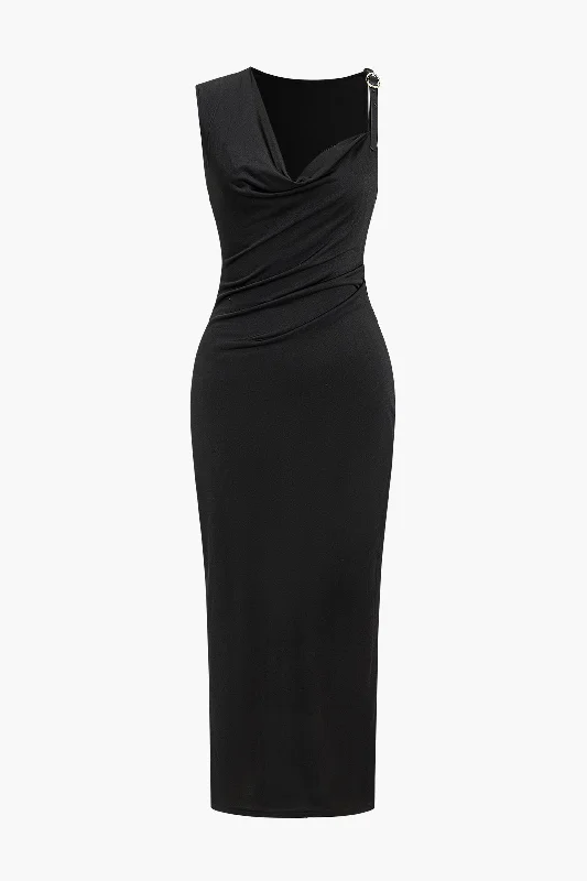 Midi dresses with belted waists to accentuate the figure Solid V-Neck Irregular Midi Dress Midi dresses with belted waists to accentuate the figure Solid V-Neck Irregular Midi Dress