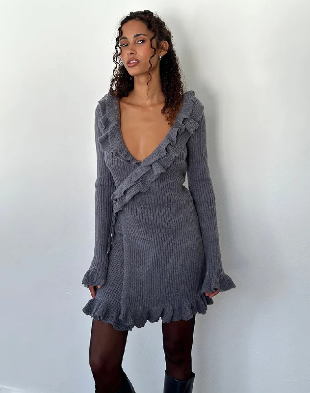 Mini dresses with cut - out details for a trendy look Marianna Long Sleeve Knitted Mini Dress in Dark Grey Mini dresses with cut - out details for a trendy look Marianna Long Sleeve Knitted Mini Dress in Dark Grey