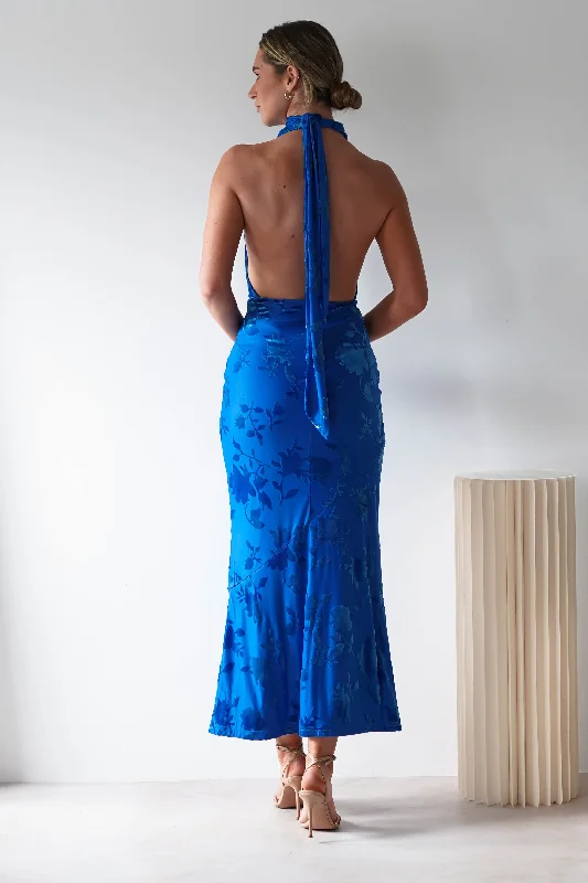 Midi dresses with sheer panels for a touch of allure Tara Floral Jacquard Maxi Dress | Royal Blue Midi dresses with sheer panels for a touch of allure Tara Floral Jacquard Maxi Dress | Royal Blue