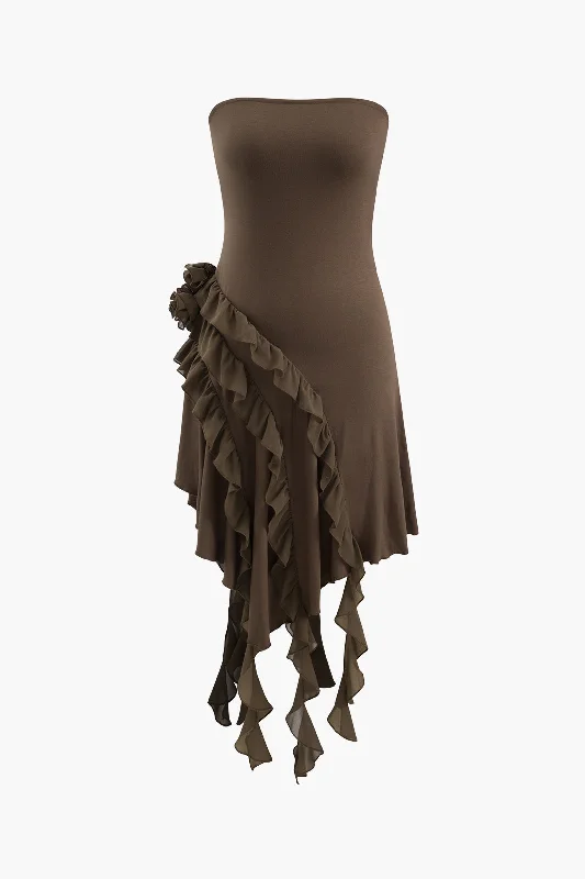 Midi dresses with cold - shoulder cutouts for a trendy style Rose Ruffle Strapless Mini Dress Midi dresses with cold - shoulder cutouts for a trendy style Rose Ruffle Strapless Mini Dress