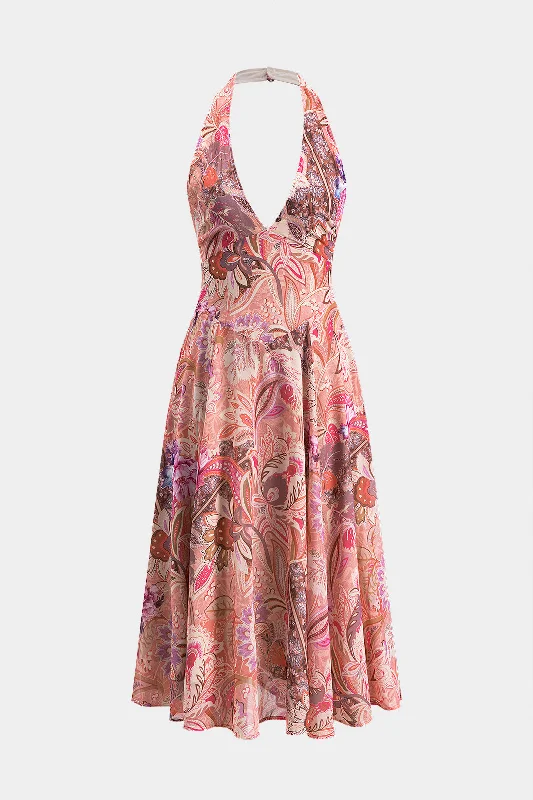 Midi dresses with bow accents for a sweet and charming look Retro Print Backless Zipper Midi Dress Midi dresses with bow accents for a sweet and charming look Retro Print Backless Zipper Midi Dress