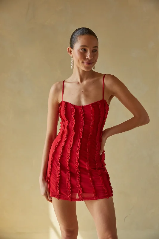 Leather mini dresses for a edgy style Venetia Ruffle Slip Mini Dress