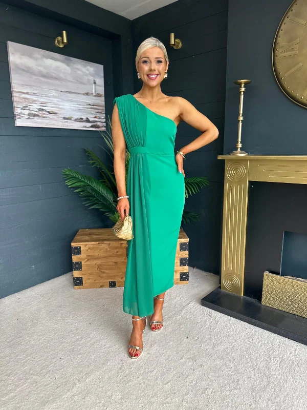 Midi dresses with cotton - blend materials for everyday comfort Nadine Two Tone Occasion Midi Dress Green Midi dresses with cotton - blend materials for everyday comfort Nadine Two Tone Occasion Midi Dress Green