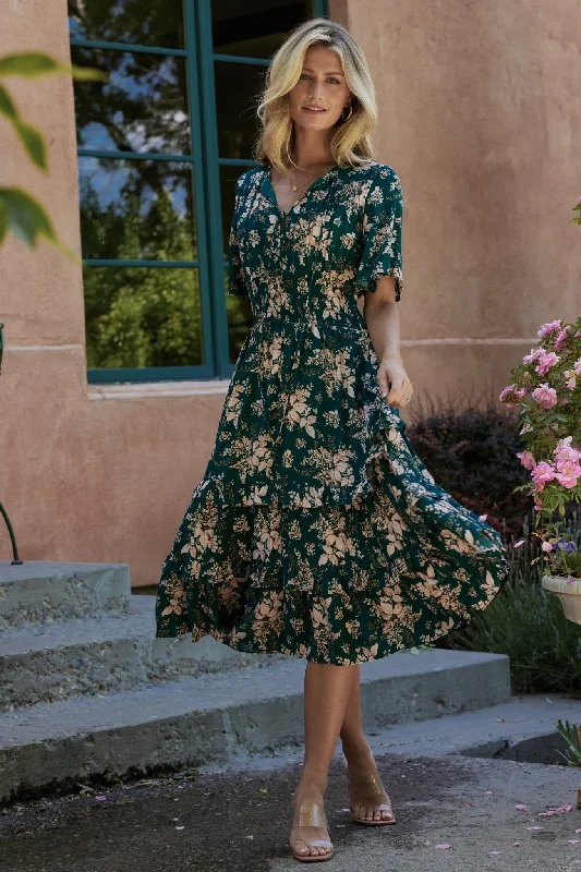 Velvet midi dresses in jewel tones for a glamorous winter event Spell Boho Midi Dress | Topaz + Blush Floral