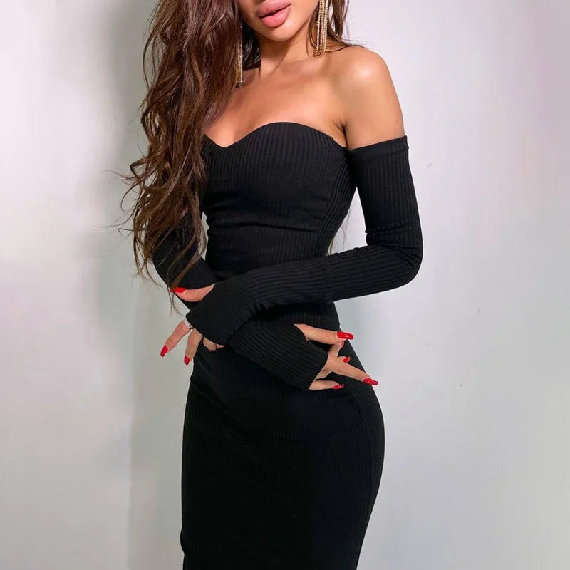 Midi dresses with ribbed textures for a unique and tactile appearance Aimee Strapless Knitted Midi Dress Midi dresses with ribbed textures for a unique and tactile appearance Aimee Strapless Knitted Midi Dress