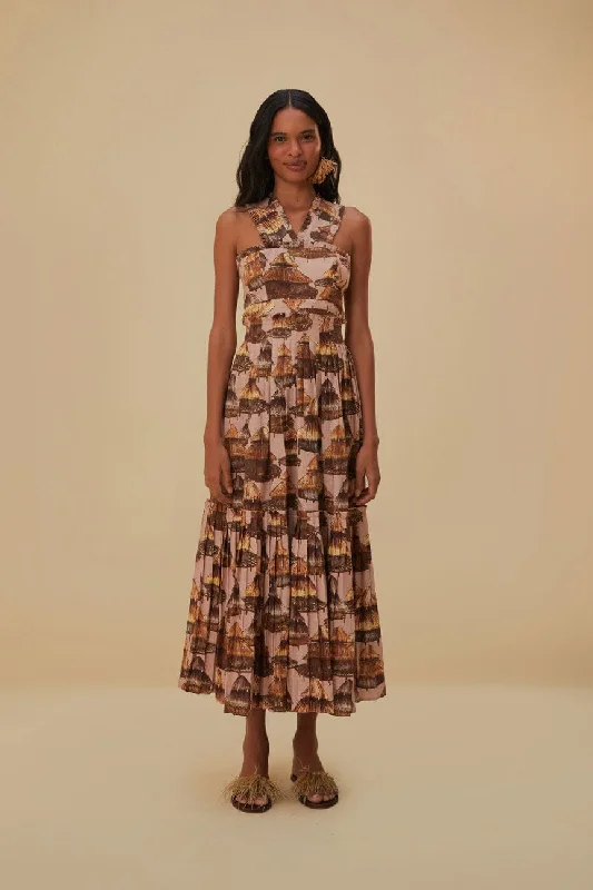 Midi dresses with puff sleeves for a vintage - inspired look Malocas Beige Sleeveless Midi Dress