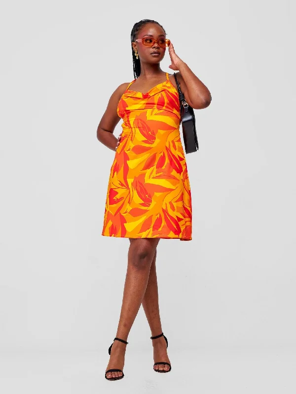 Velvet mini dresses for autumn weddings Zoya Party Cowl Bare Back Mini Dress - Safron / Mustard Waridi Print Velvet mini dresses for autumn weddings Zoya Party Cowl Bare Back Mini Dress - Safron / Mustard Waridi Print