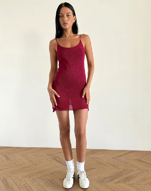 Metallic mini dresses for a glamorous event Chiara Mini Dress in Sheer Knit Red