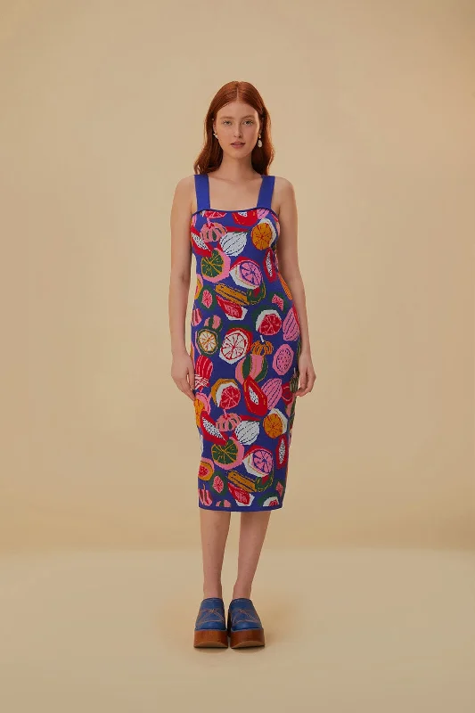 Midi dresses with ruffled hems for a romantic date night Colorful Salad Knit Midi Dress Midi dresses with ruffled hems for a romantic date night Colorful Salad Knit Midi Dress