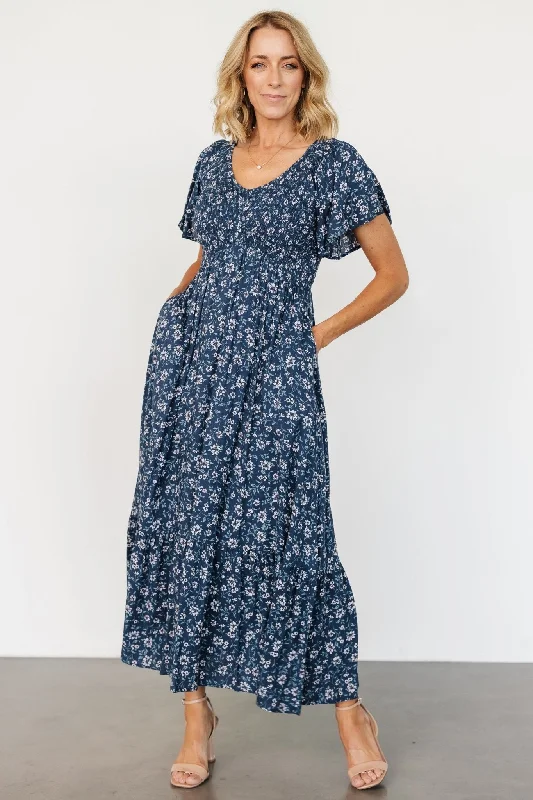 Midi dresses with puff sleeves for a vintage - inspired look Joanie Smocked Dress | Blue Floral