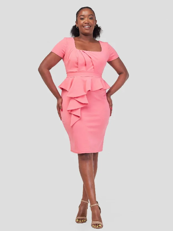 Floral print mini dresses for summer parties Immaculate Chic Peplum Midi Dress - Pink Floral print mini dresses for summer parties Immaculate Chic Peplum Midi Dress - Pink