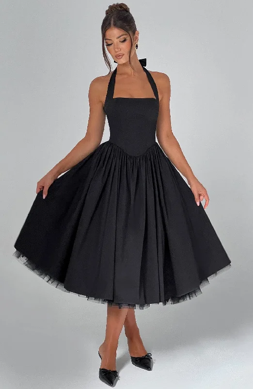 Midi dresses with wrap - around skirts for a customizable fit Cressida Midi Dress - Black Midi dresses with wrap - around skirts for a customizable fit Cressida Midi Dress - Black