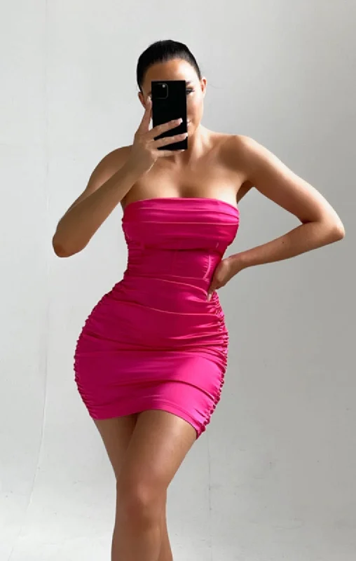 Mini dresses with ruched bodices for a feminine touch Pink Satin Strapless Corset Bodycon Mini Dress - Annie Mini dresses with ruched bodices for a feminine touch Pink Satin Strapless Corset Bodycon Mini Dress - Annie