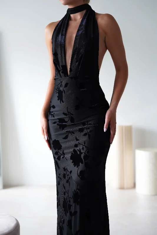Midi dresses with metallic threads for a glamorous evening event Tara Floral Jacquard Maxi Dress | Black