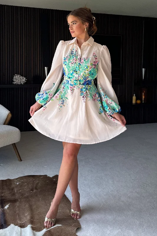 Floral print mini dresses for summer parties Holland Boarder Print Collar Mini Dress Green Floral print mini dresses for summer parties Holland Boarder Print Collar Mini Dress Green