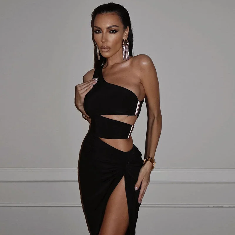 Midi dresses with animal prints for a bold and confident appearance Carmen One Shoulder Hollow Out Midi Dress Midi dresses with animal prints for a bold and confident appearance Carmen One Shoulder Hollow Out Midi Dress
