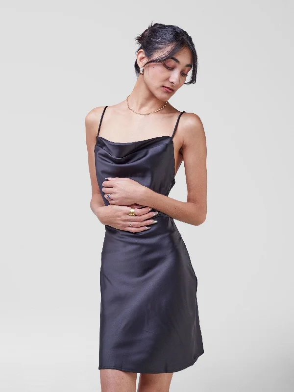 Mini dresses with beaded embellishments for a fancy event Satin Mini With Bust Detail - Black Mini dresses with beaded embellishments for a fancy event Satin Mini With Bust Detail - Black