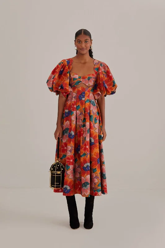 Wrap - style midi dresses in silk for a sophisticated office look Orange Marias Floral Cut-Out Midi Dress Wrap - style midi dresses in silk for a sophisticated office look Orange Marias Floral Cut-Out Midi Dress