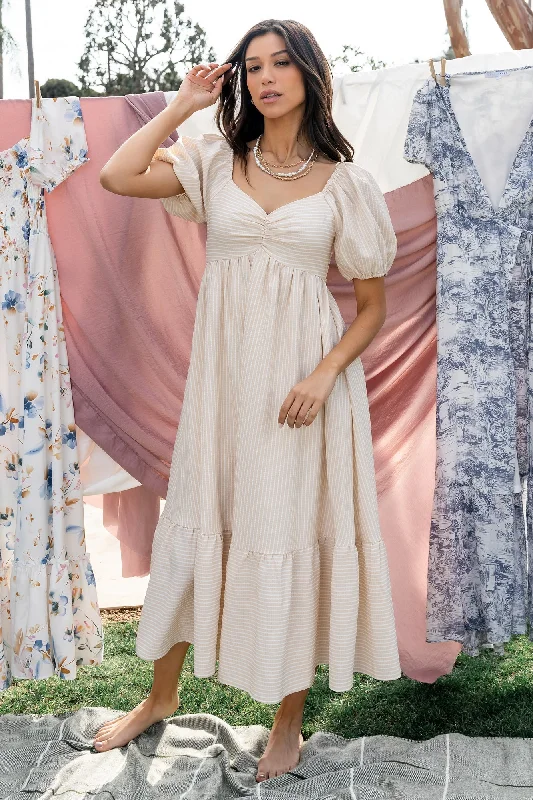 Midi dresses with ruched bodices for a feminine and fitted feel Poppy Midi Dress | Natural + Off White