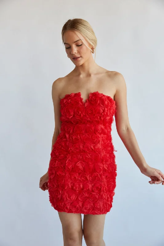 Mini dresses with button - down fronts Angelia Strapless Rose Bodycon Mini Dress