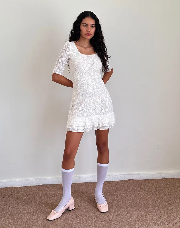 Sheer mini dresses with lace inserts Fredrika Mini Dress in Lace Ivory