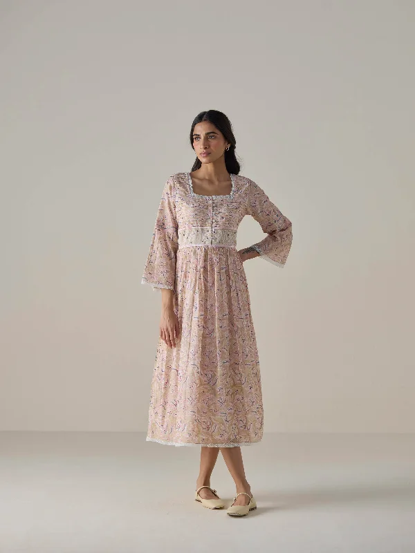 Midi dresses with lace - up fronts for a unique and adjustable style Shifting Sands Chintz Dress