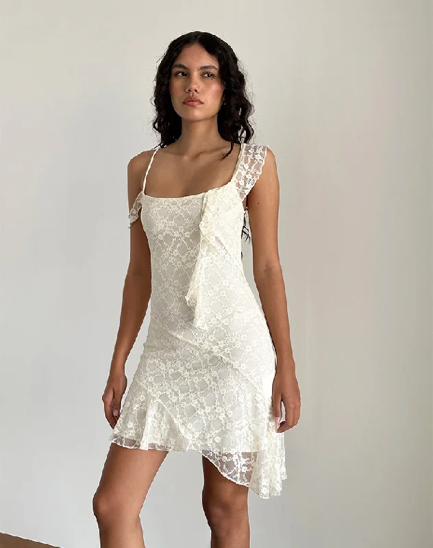 Mini dresses with abstract prints for an artistic look Jati Mini Dress in Off White Canina Rose Lace Mini dresses with abstract prints for an artistic look Jati Mini Dress in Off White Canina Rose Lace