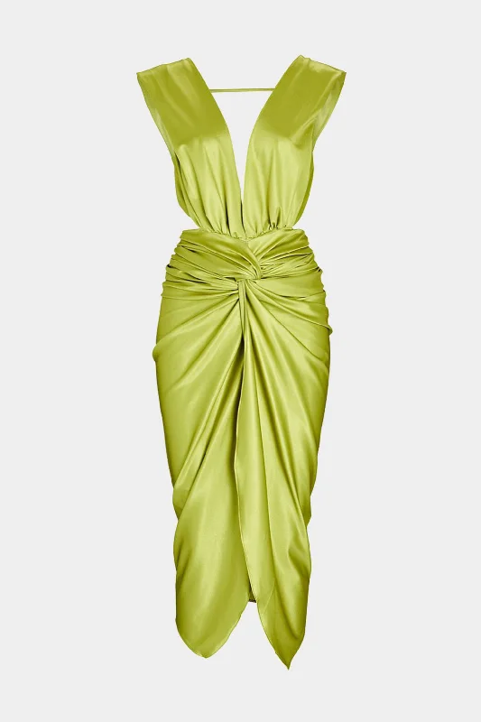 Midi dresses with off - the - shoulder necklines for a flirty look Satin V-Neck Twist Knot Backless Sleeveless Midi Dress Midi dresses with off - the - shoulder necklines for a flirty look Satin V-Neck Twist Knot Backless Sleeveless Midi Dress