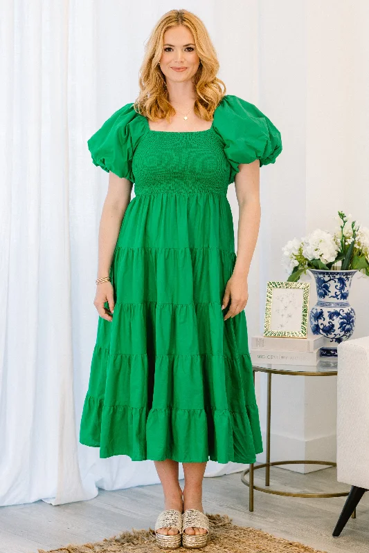 Wrap - style midi dresses in silk for a sophisticated office look Half Past Sunset Dress, Green Wrap - style midi dresses in silk for a sophisticated office look Half Past Sunset Dress, Green