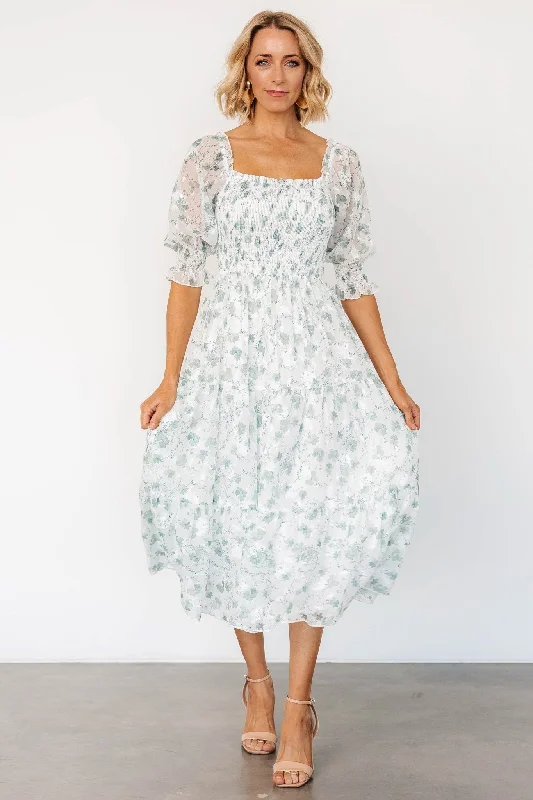Midi dresses with tassel accents for a bohemian and free - spirited style Fabian Jacquard Midi Dress | Off White + Sage Floral Midi dresses with tassel accents for a bohemian and free - spirited style Fabian Jacquard Midi Dress | Off White + Sage Floral