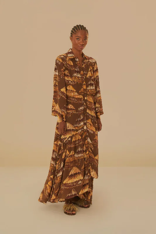 Midi dresses with button - down skirts for a unique and functional design Malocas Beige Long Sleeve Midi Dress Midi dresses with button - down skirts for a unique and functional design Malocas Beige Long Sleeve Midi Dress