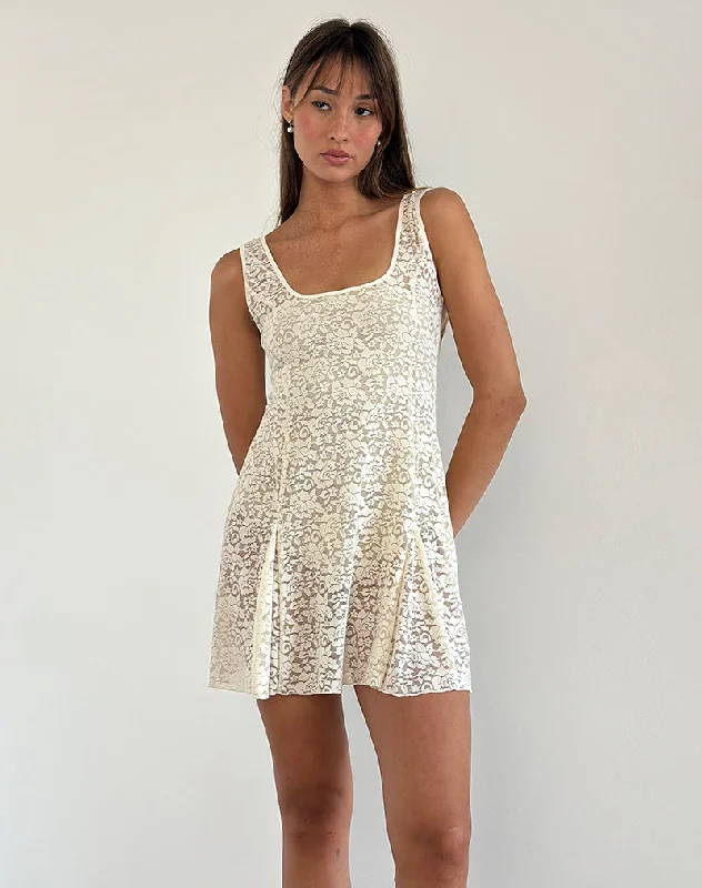 Mini dresses with puff sleeves for a vintage look Tabah Mini Dress in Rose Lace Ivory Mini dresses with puff sleeves for a vintage look Tabah Mini Dress in Rose Lace Ivory